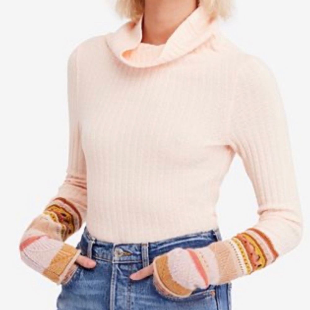 Free People shirt-foldover neck,crochet sleeves